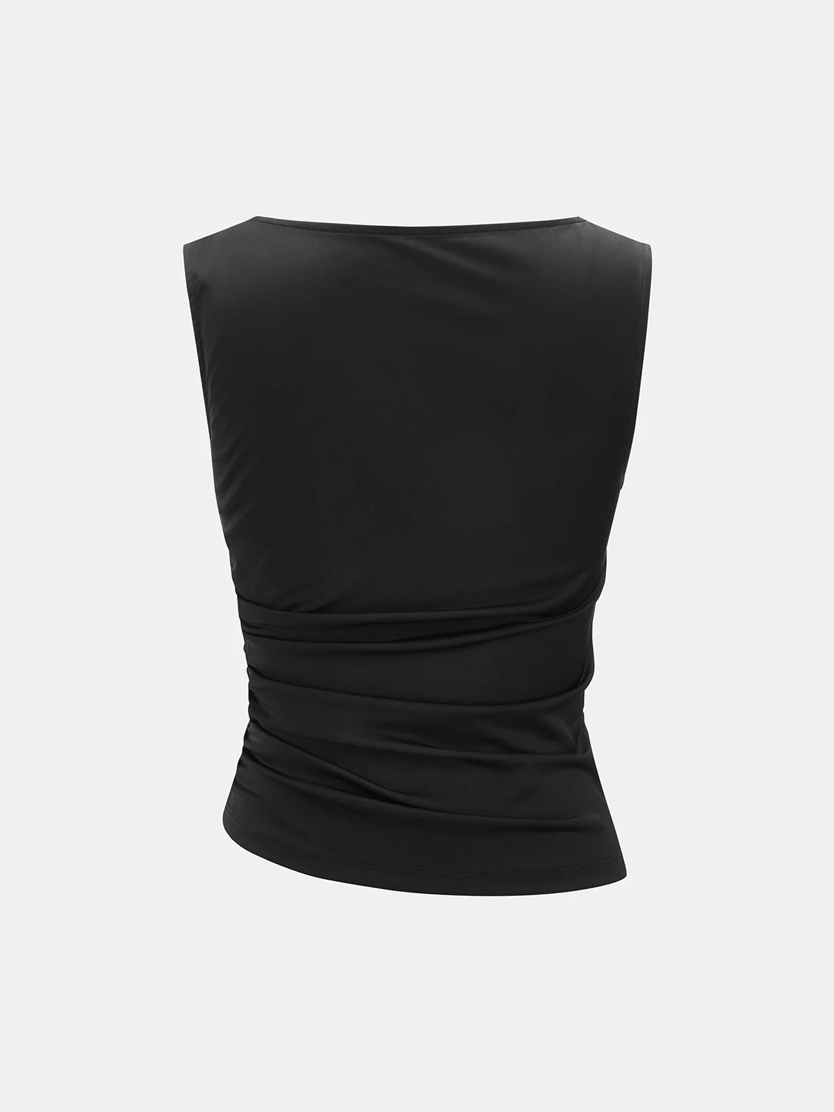 Metal Detail Satin Ruched Cowl Neck Tank Top - Image 2
