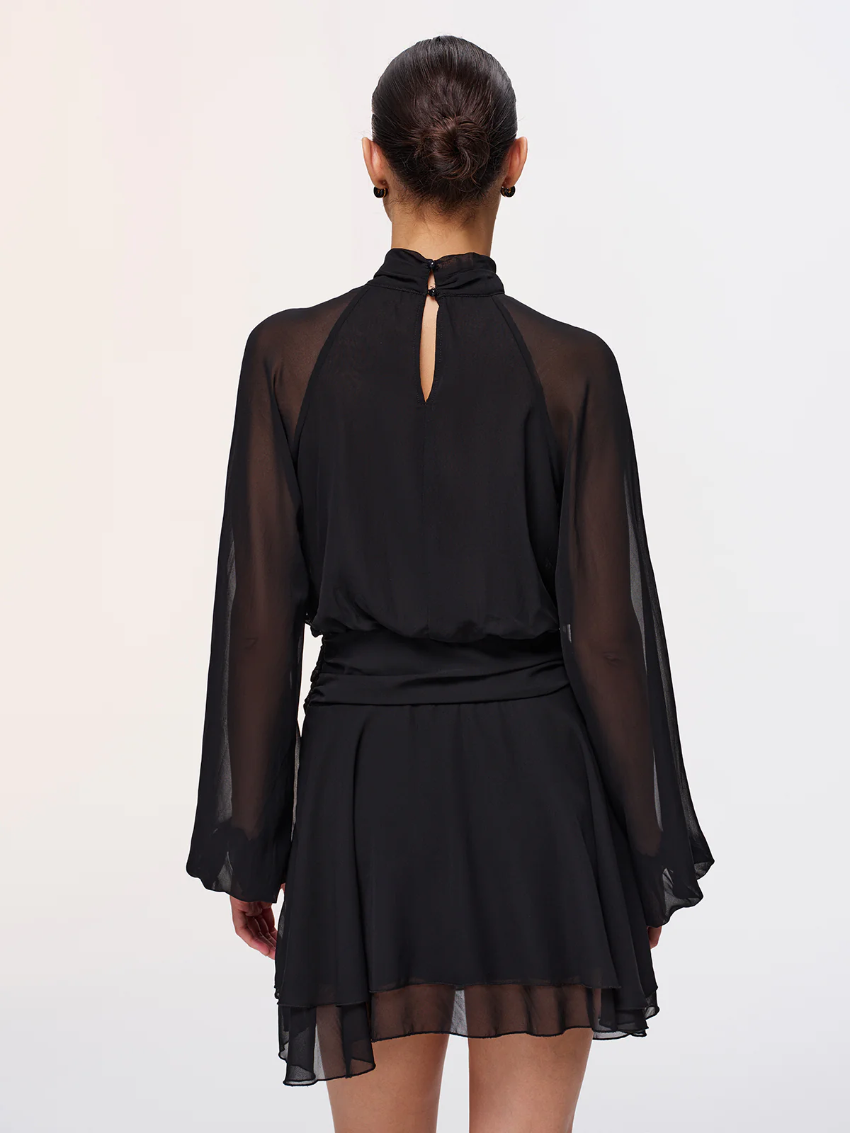 Metal Detail Semi-Sheer Chiffon Mini Dress - Image 6
