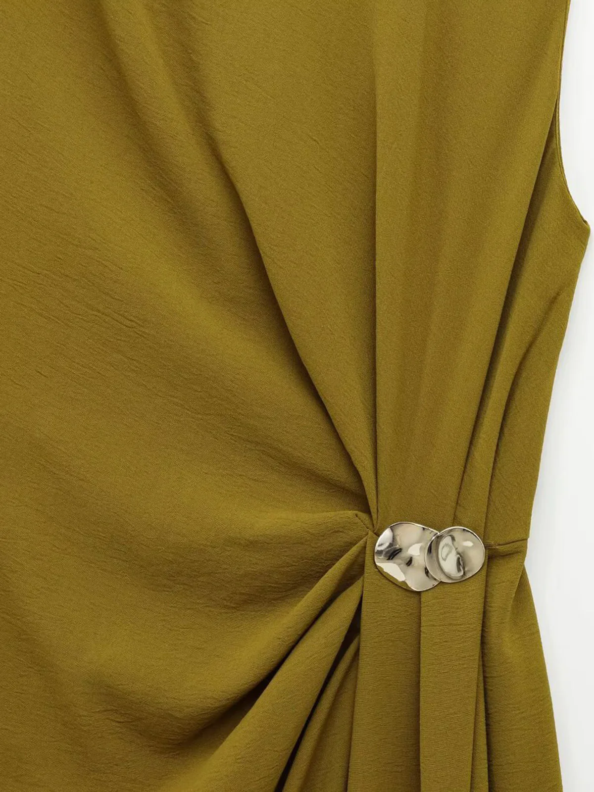 Metal Detail Shirred Waist Sleeveless Spilt Dress - Image 2