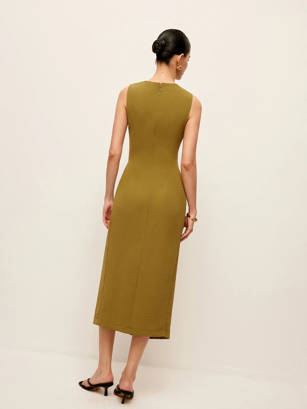 Metal Detail Shirred Waist Sleeveless Spilt Dress - Image 5