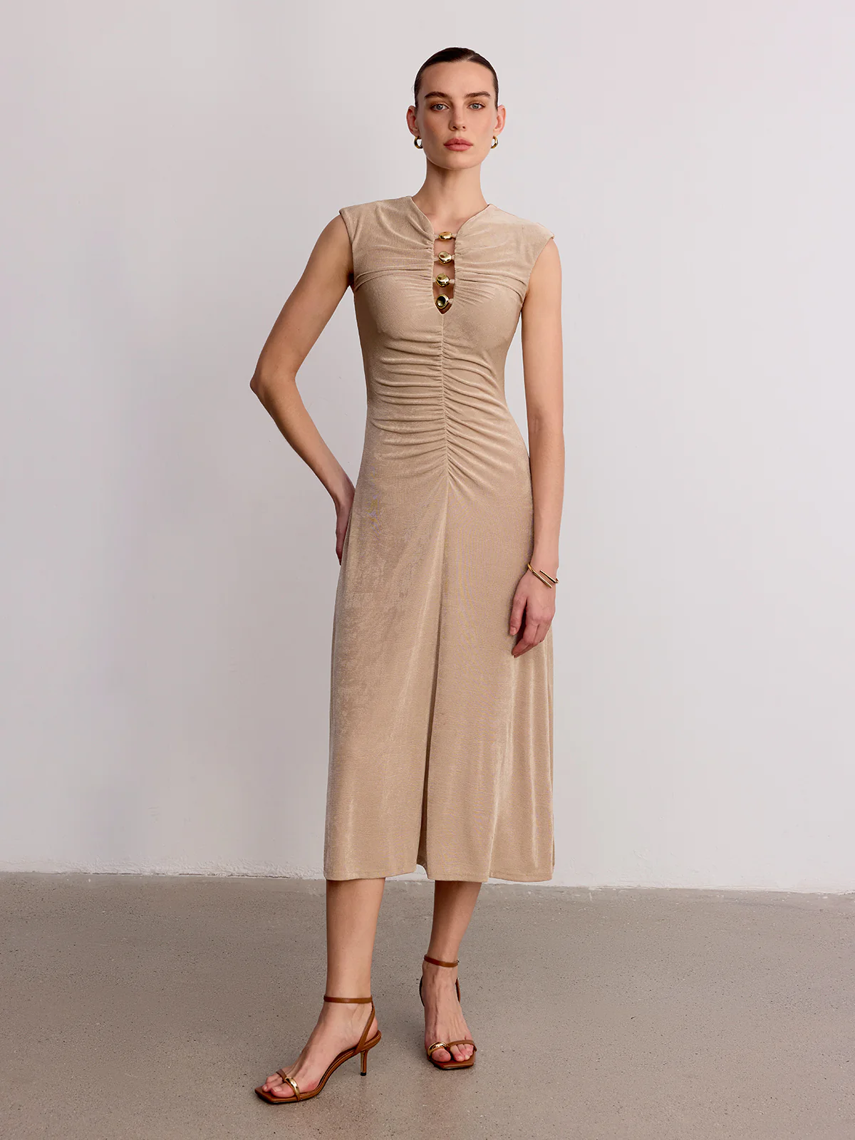 Metal Detail Sleeveless Ruched Maxi Dress - Image 2