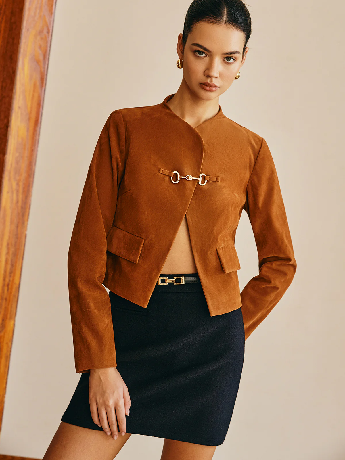 Metal-Detail Suede Effect Jacket - Image 3