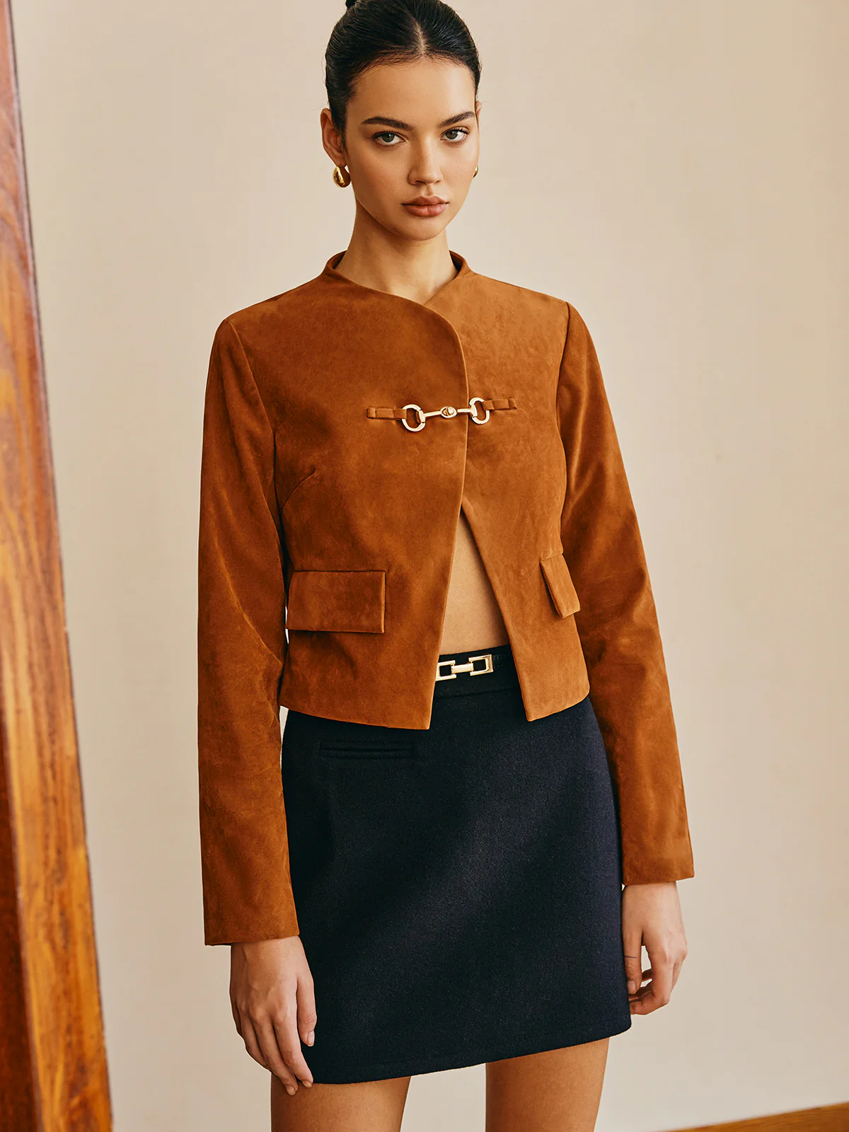 Metal-Detail Suede Effect Jacket - Image 4