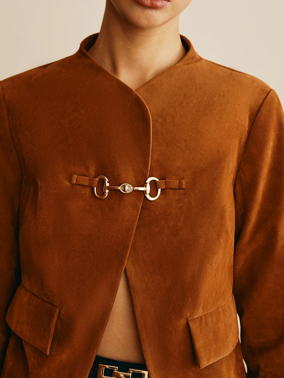Metal-Detail Suede Effect Jacket - Image 5