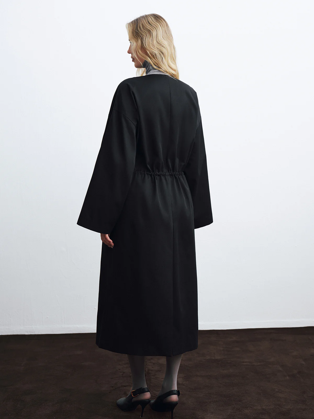 Metal Detail Tie-Belt Oversized Long Trench Coat - Image 5