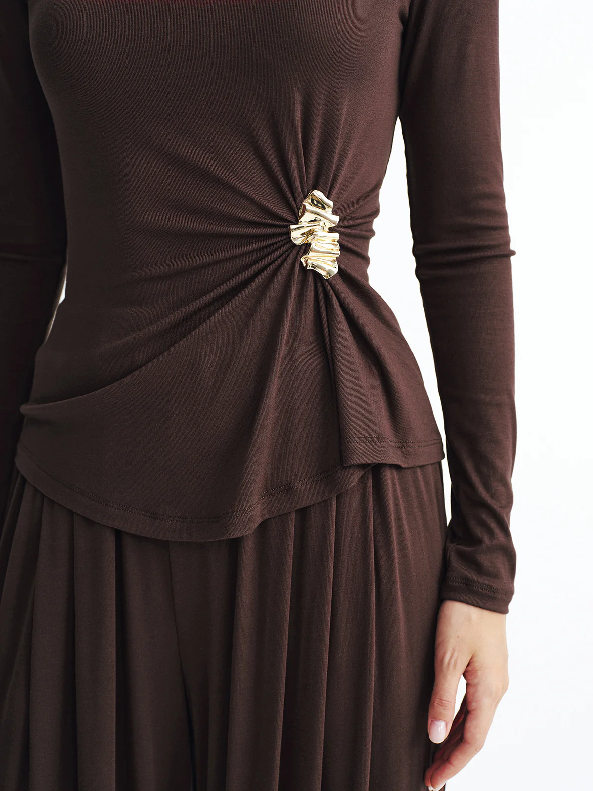 Metal Detail Top and Wide-Leg Pants Set - Image 4