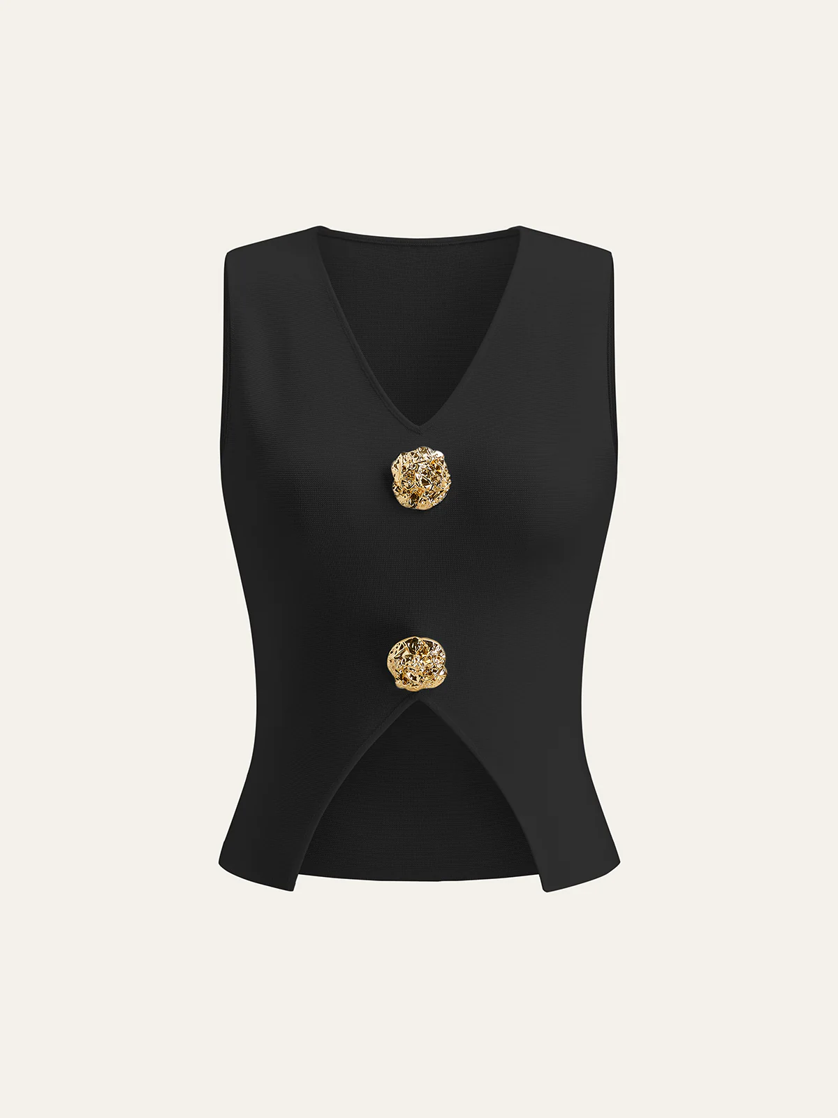 Metal Detail V-Neck Spilt Sweater Vest - Image 5