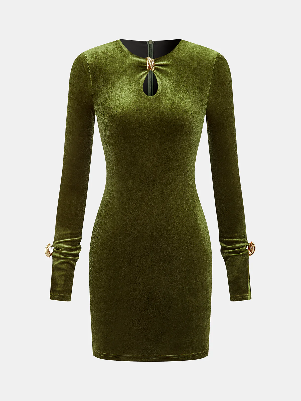 Metal Detail Velvet Cut-Out Bodycon Dress