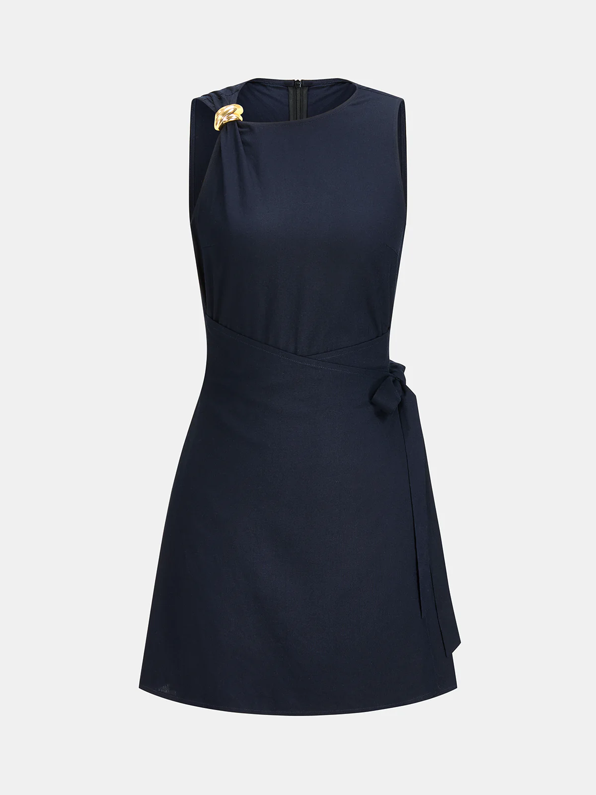 Metal Detail Wrap Tie Waist Sleeveless Midi Dress