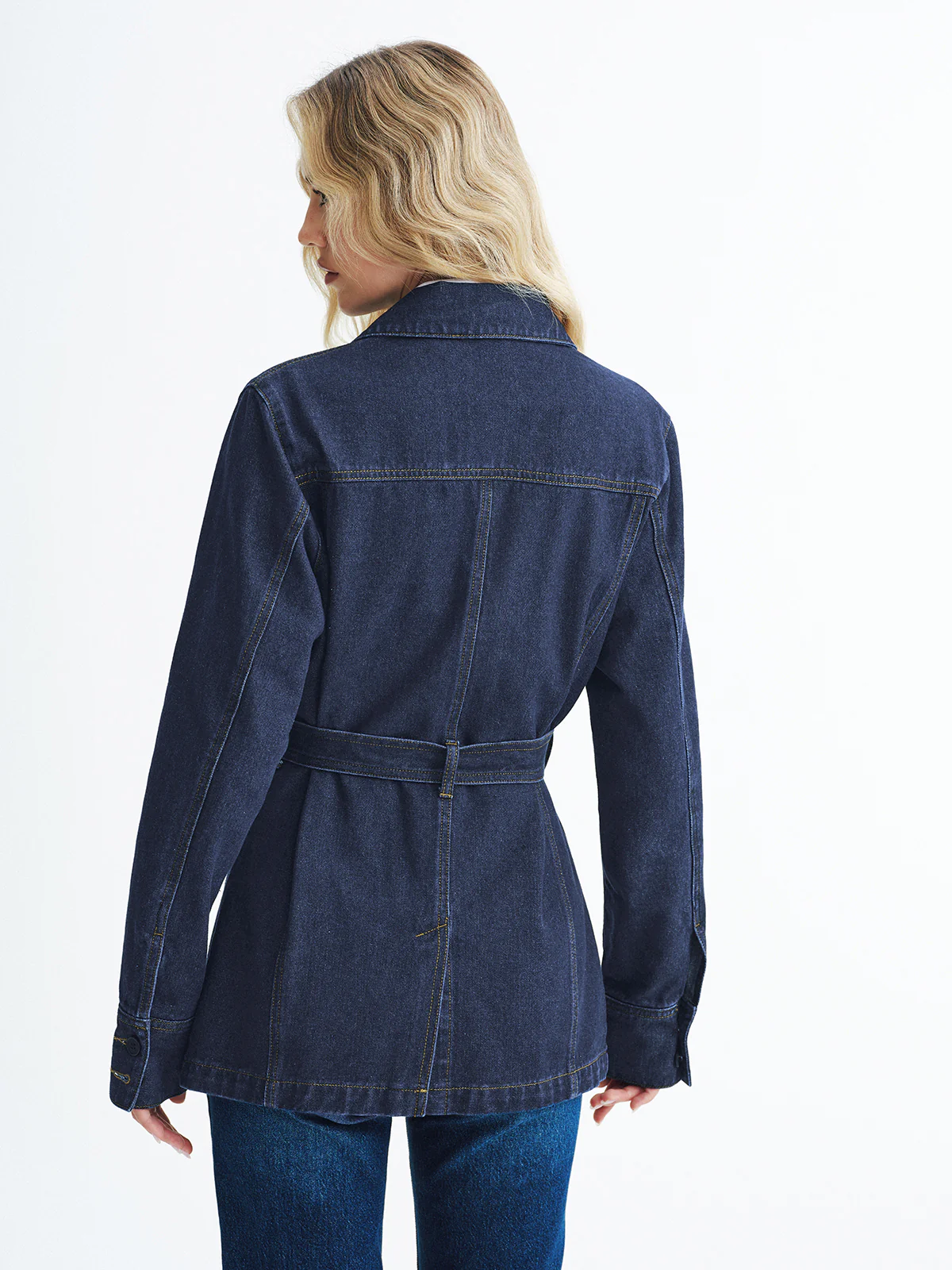 Metal Floral Denim Belted Jacket - Image 5