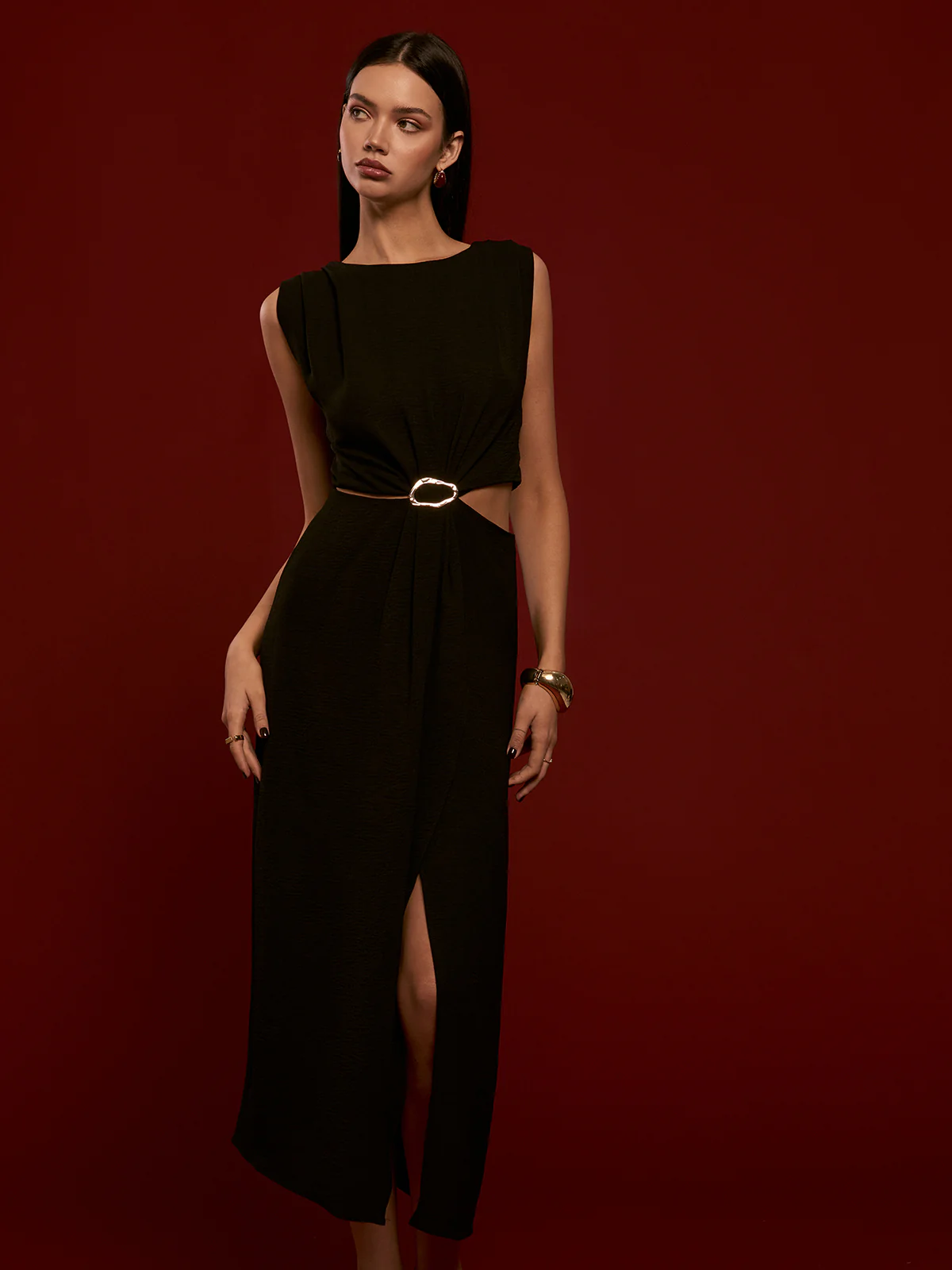 Metal-Ring Cutout Pleated Dress - Image 4