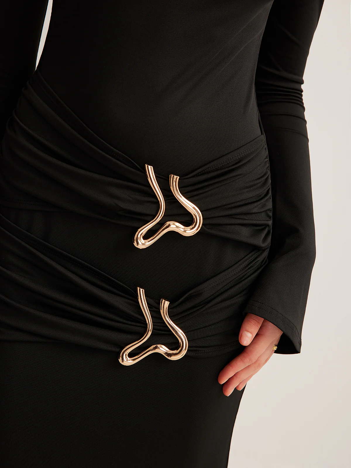 Metal-Ring Pleated Jersey Dress - Image 3