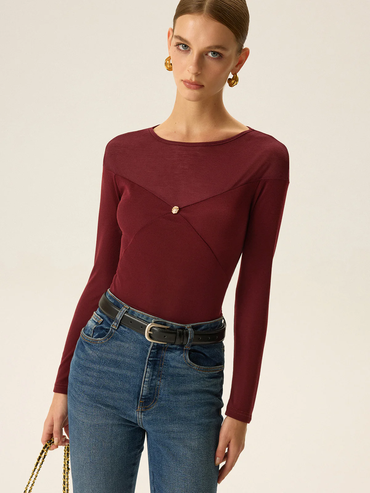 Metal Shell Detail Long Sleeve Top