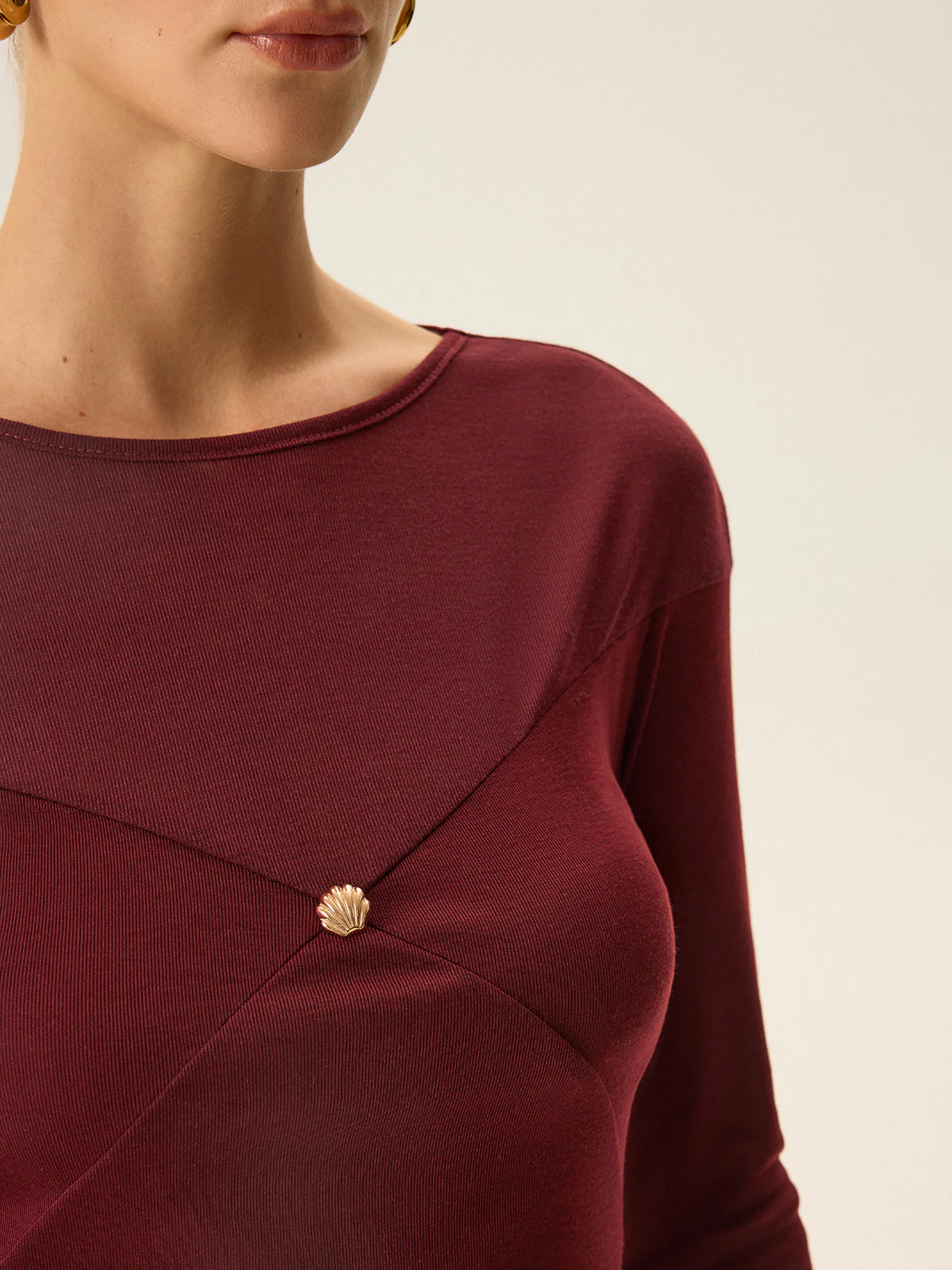 Metal Shell Detail Long Sleeve Top - Image 2
