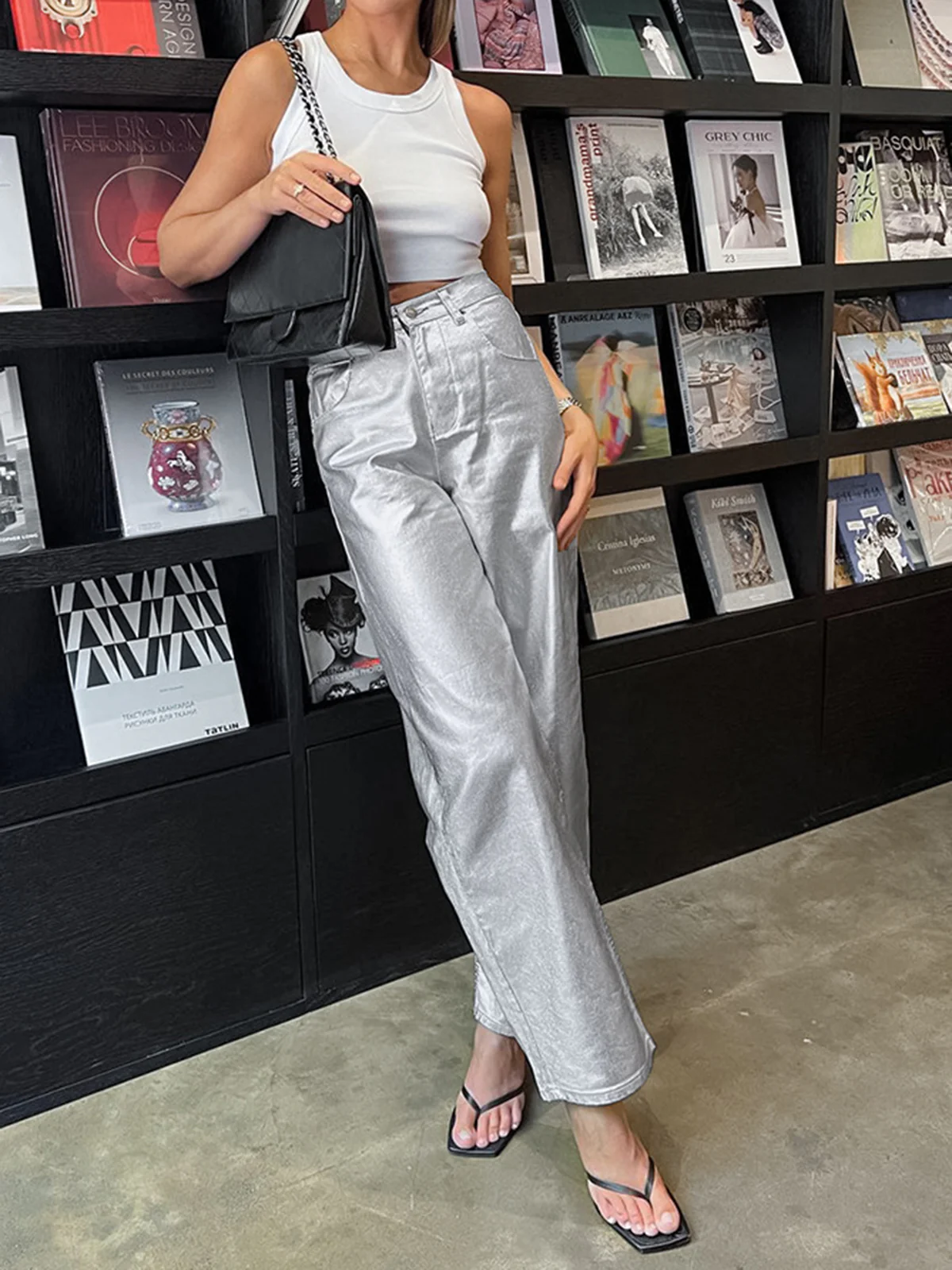 Metallic Leather Straight Leg Pants - Image 4