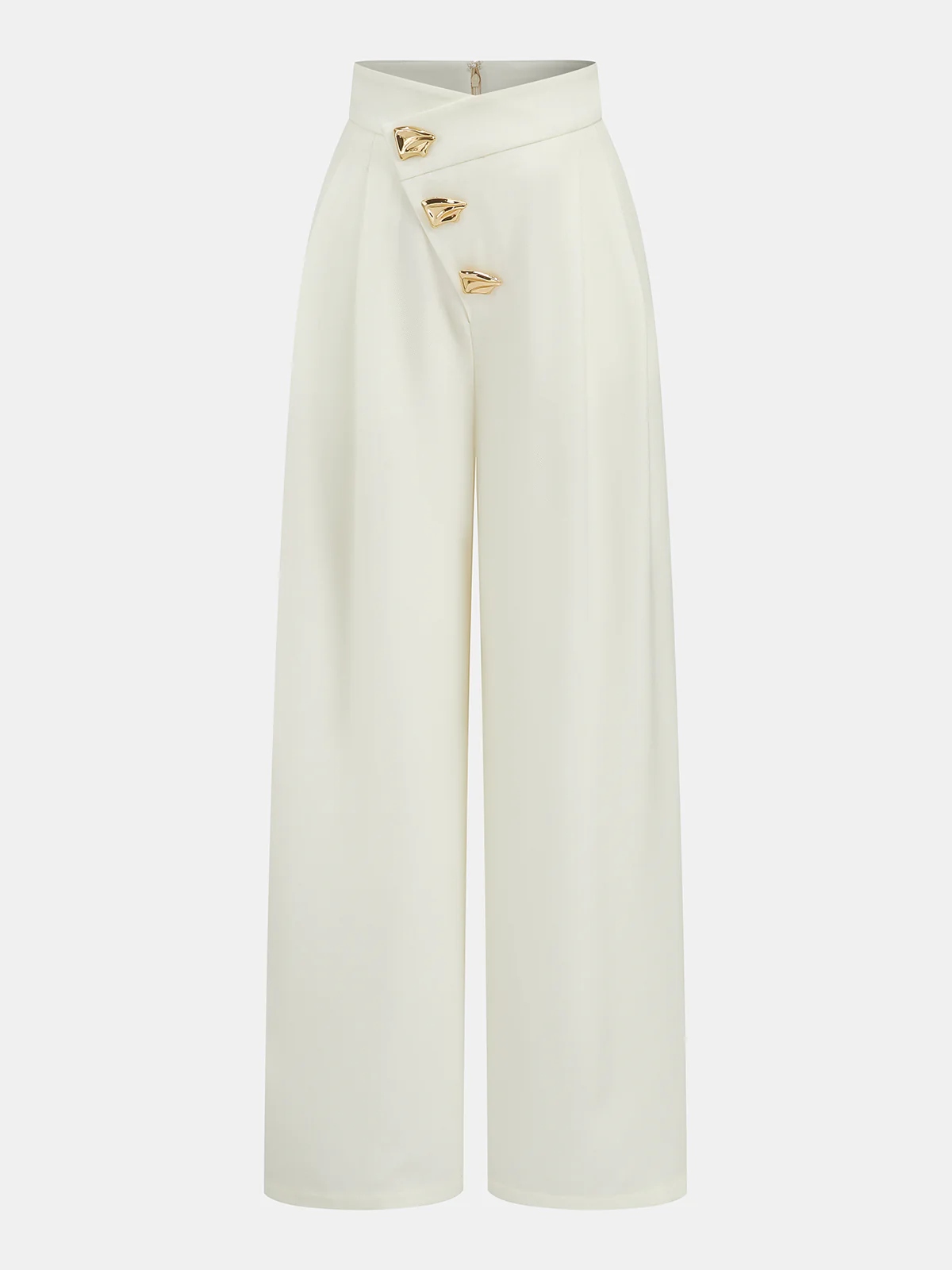 Mid-Waist Asymmetric Metal Detail Wide-Leg Pants