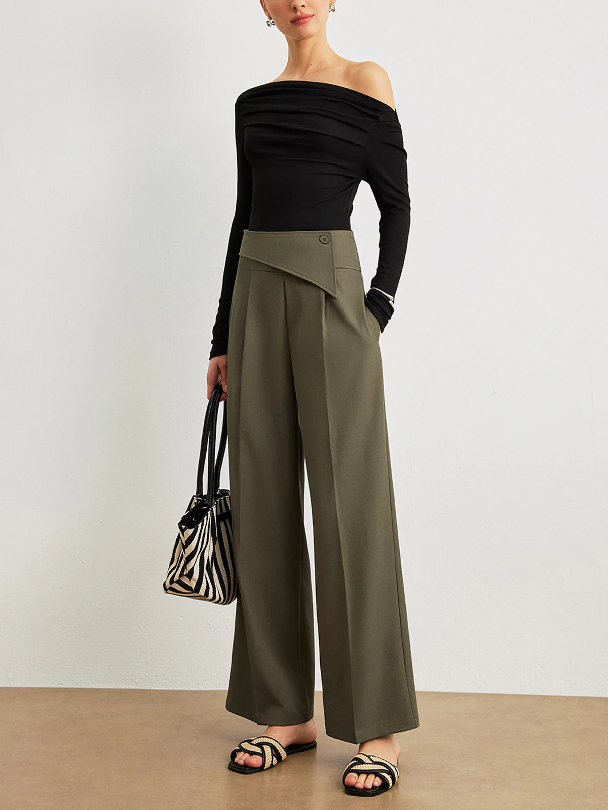 Mid-Waist Asymmetrical Design Pants - Image 3