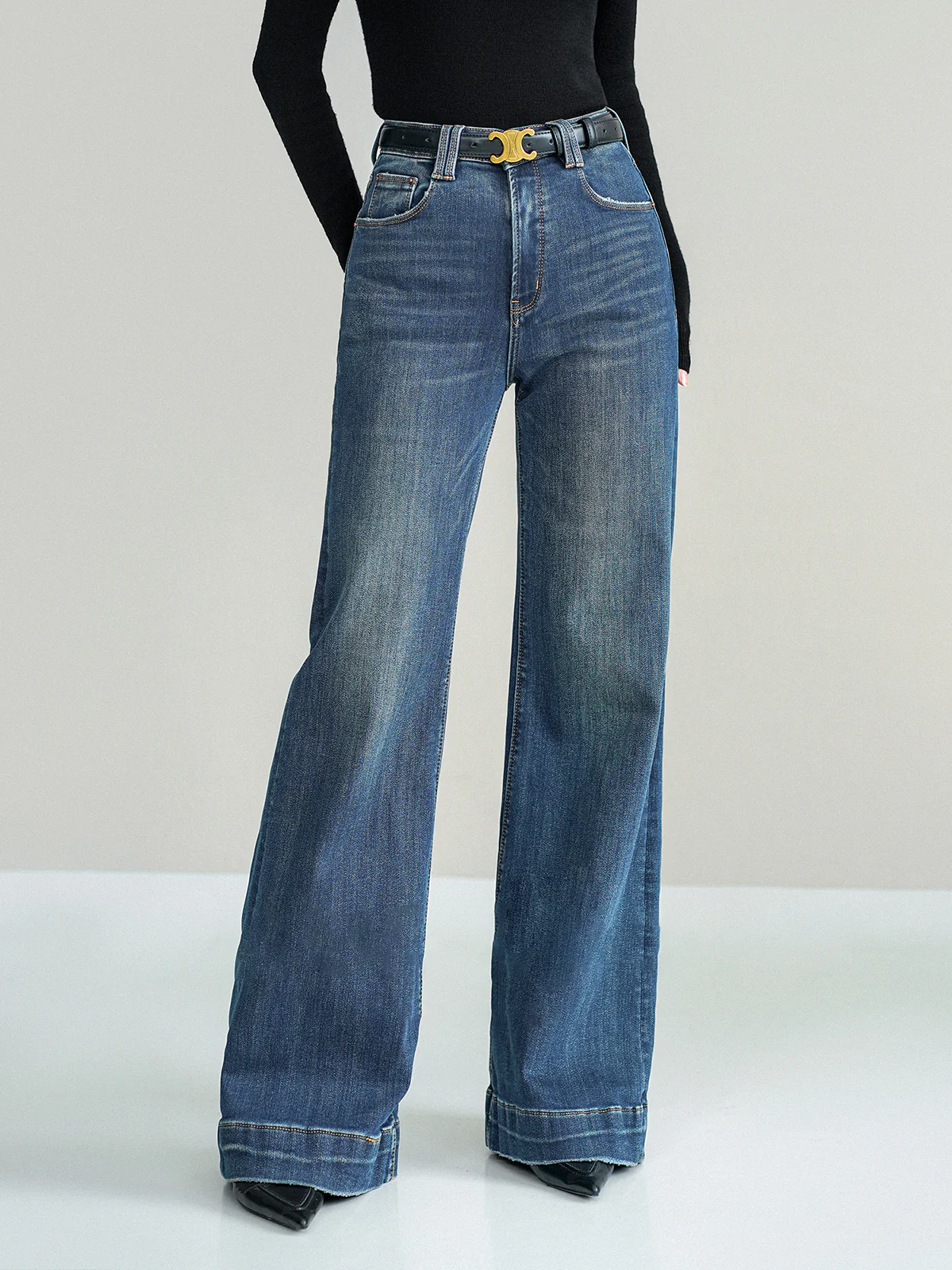 Mid-Waist Bootcut Denim Jeans Without Belt - Image 2