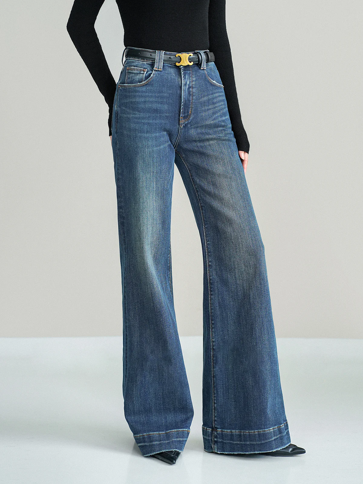 Mid-Waist Bootcut Denim Jeans Without Belt - Image 4
