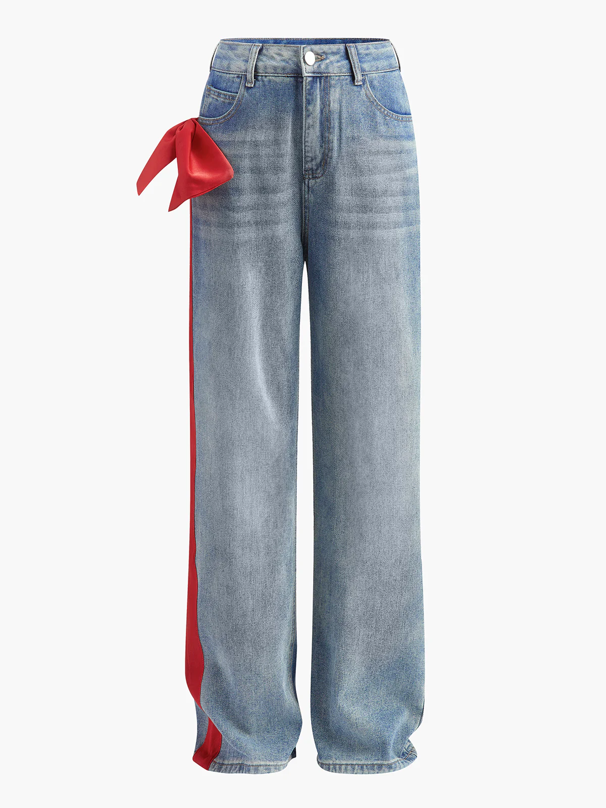 Mid-Waist Bow-Decor Denim Jeans - Image 2