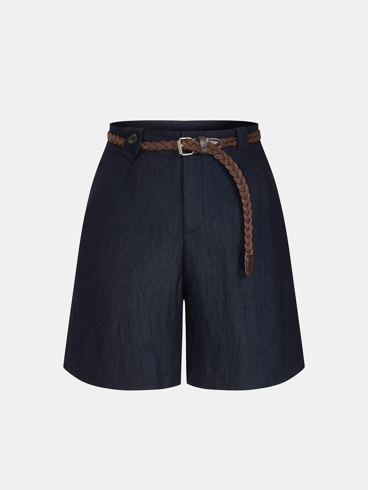 Mid-Waist Braided Belt Bermuda Shorts
