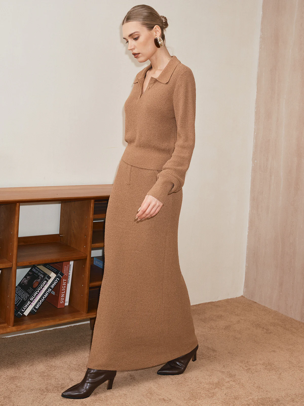 Mid-Waist Button Detail Sweater Skirt - Image 4