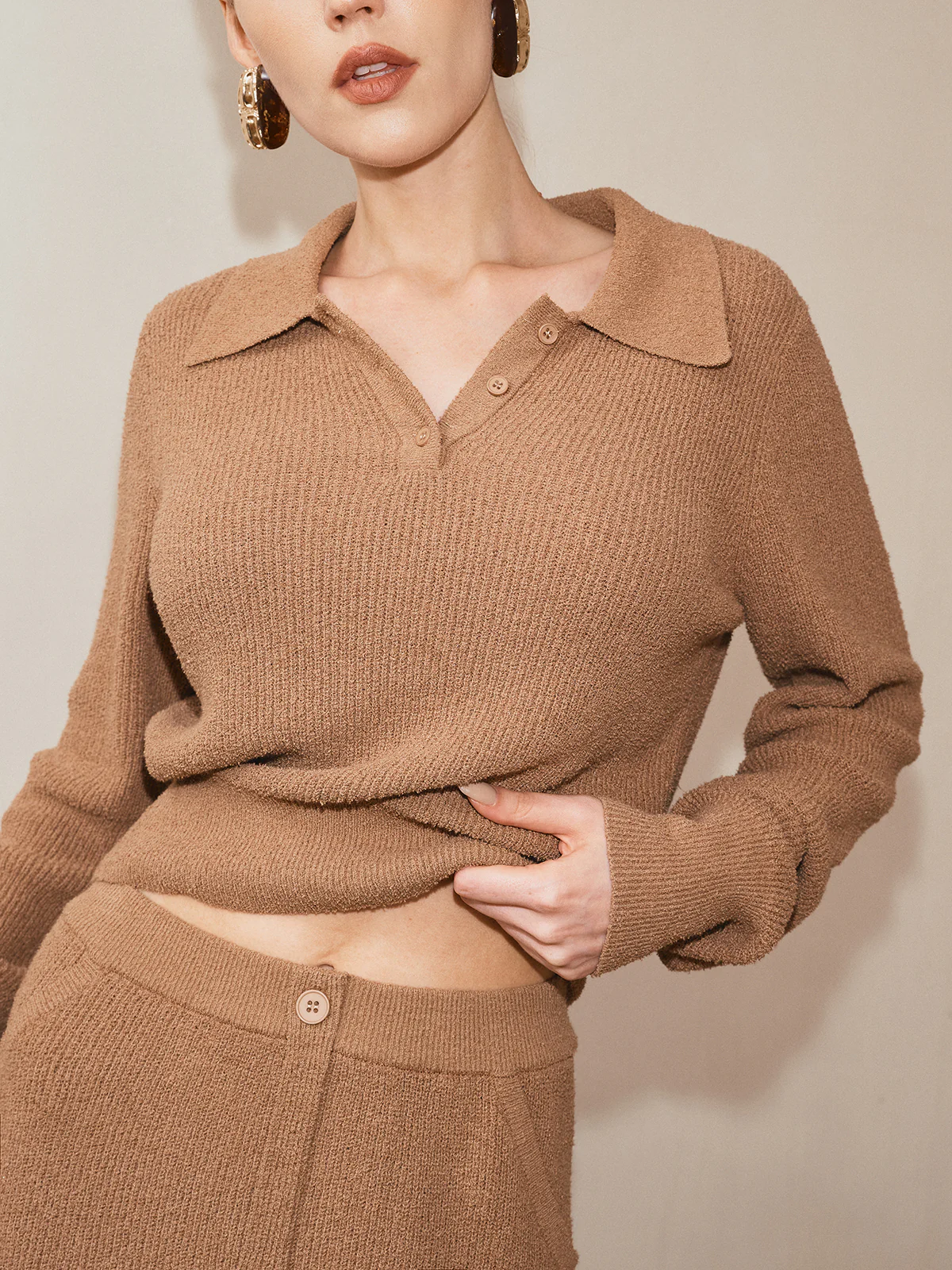 Mid-Waist Button Detail Sweater Skirt - Image 5