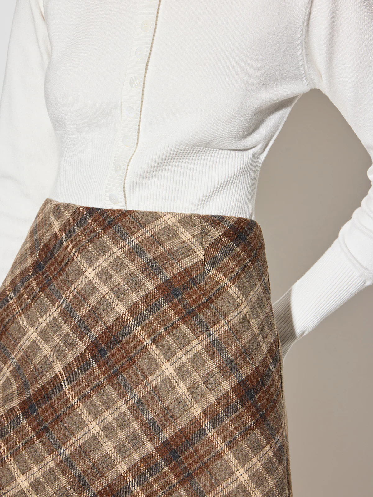 Mid-Waist Checked A-Line Skirt - Image 5