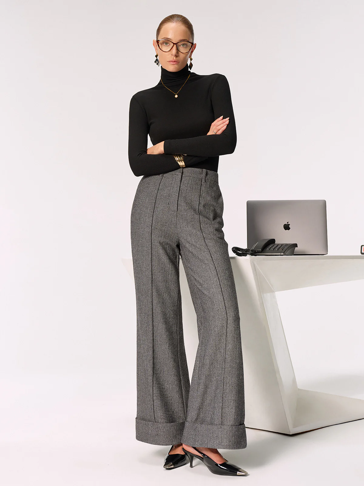 Mid-Waist Cuffed Wide-Leg Pants - Image 3