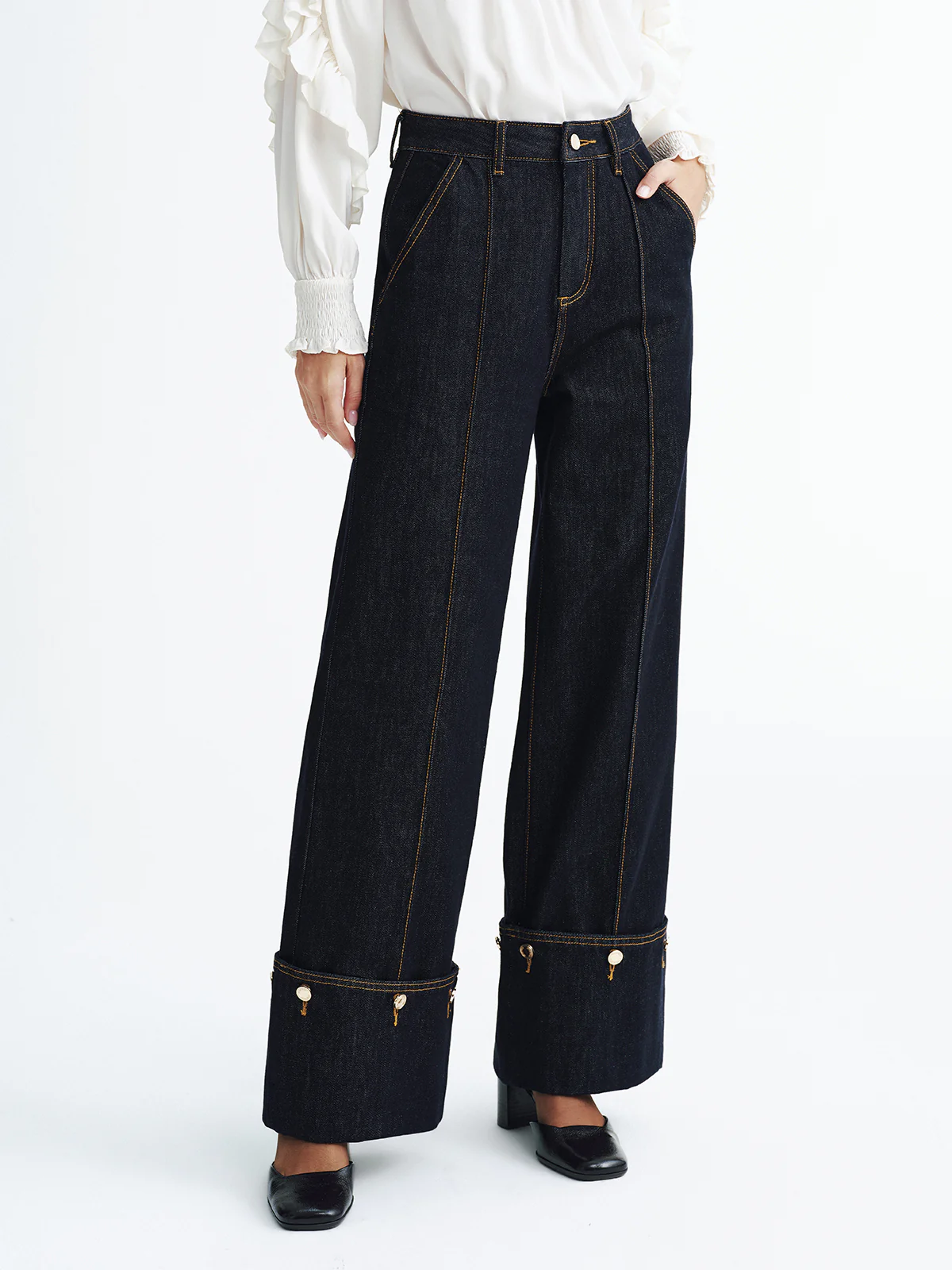 Mid-Waist Denim Cuffed Jeans - Image 2