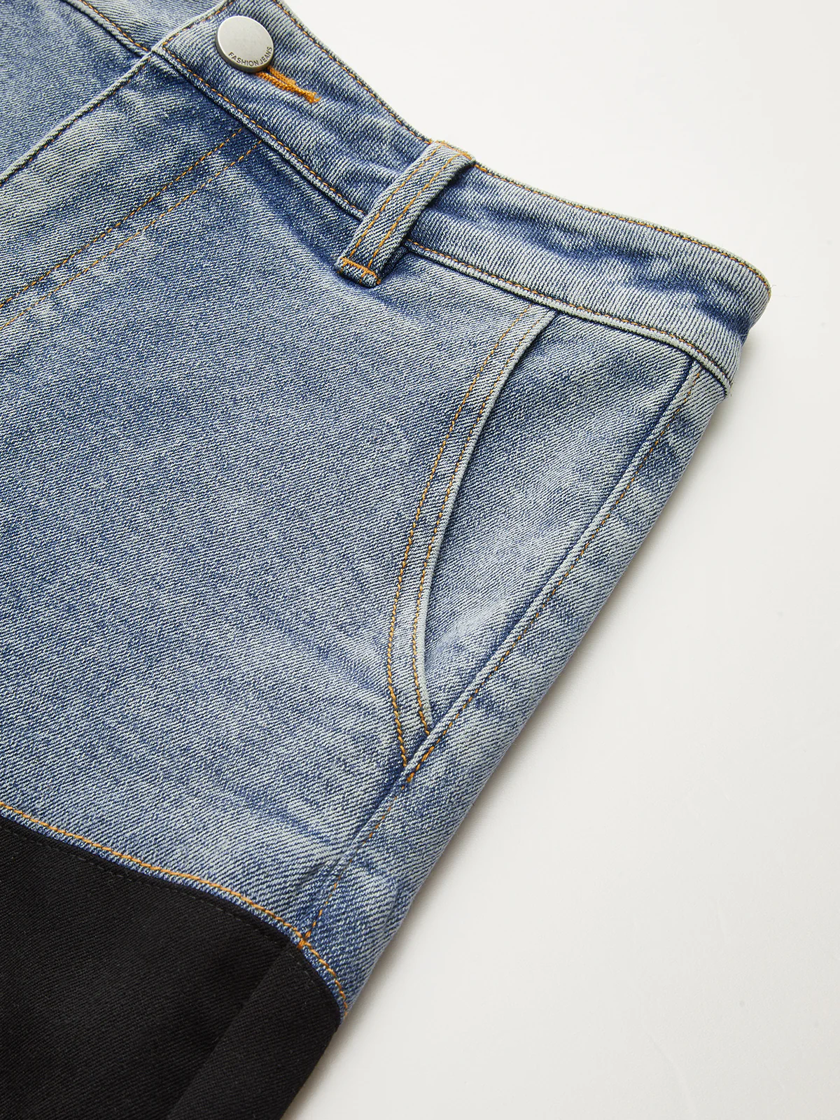 Mid-Waist Denim Panel Flared Pants - Image 2