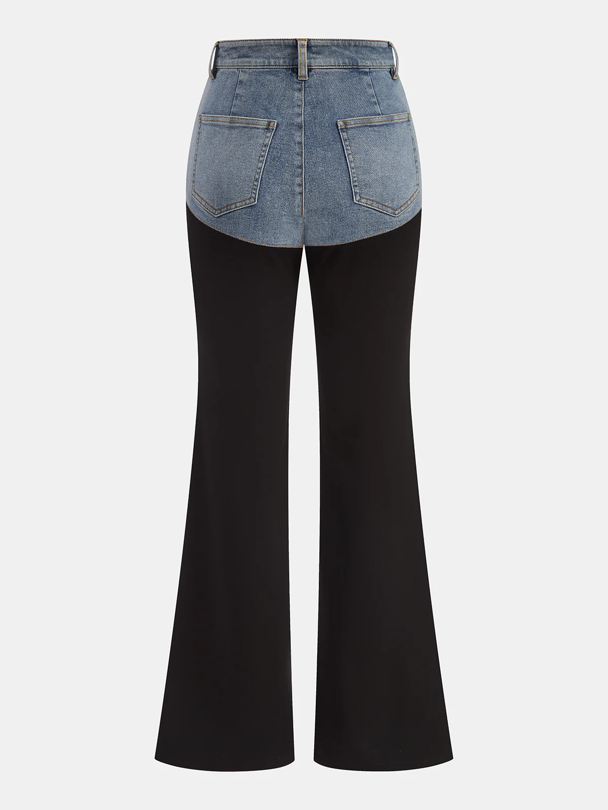 Mid-Waist Denim Panel Flared Pants - Image 4