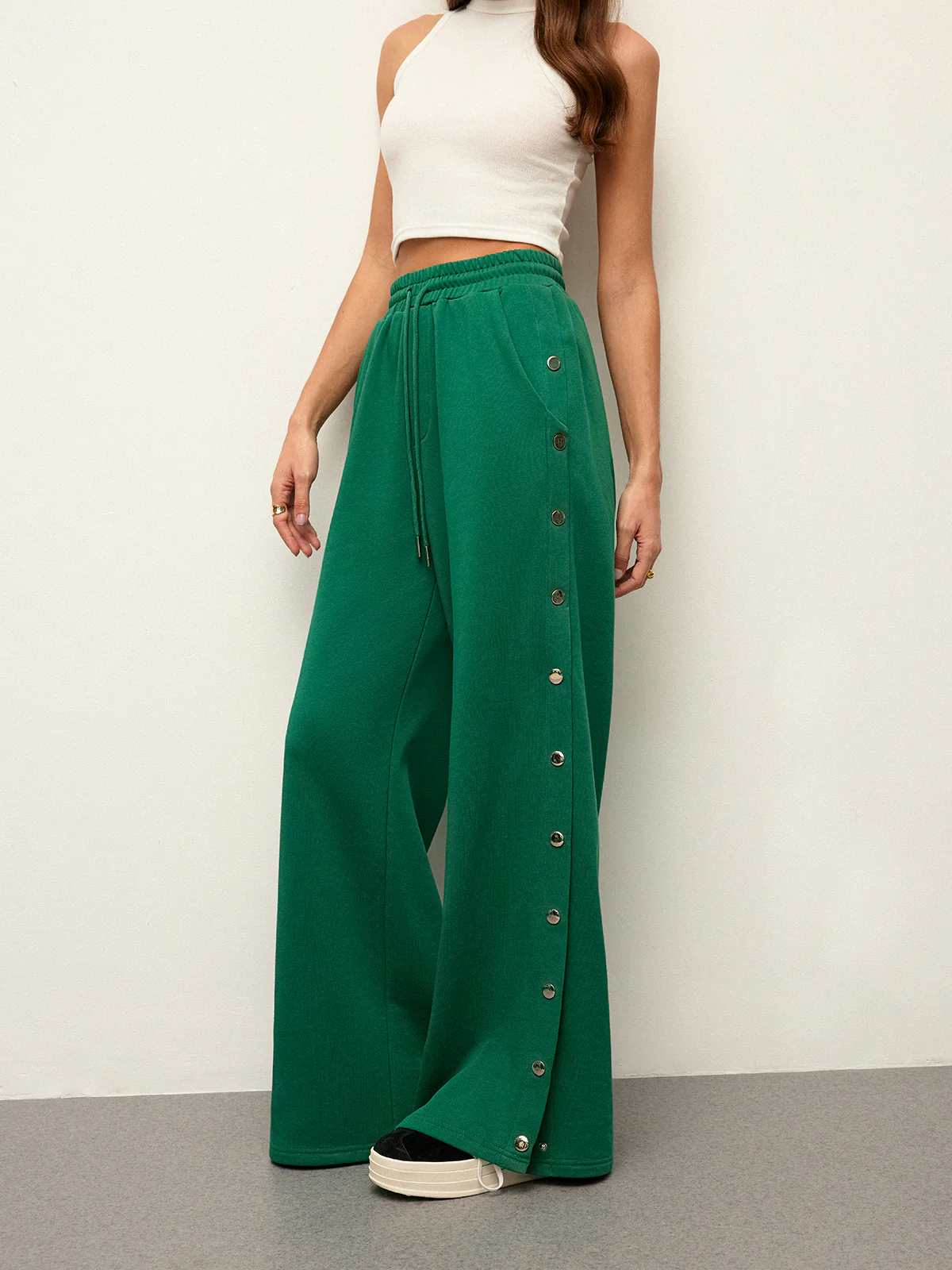 Mid-Waist Drawstring Sweatpants With Button Side Detail - Image 7