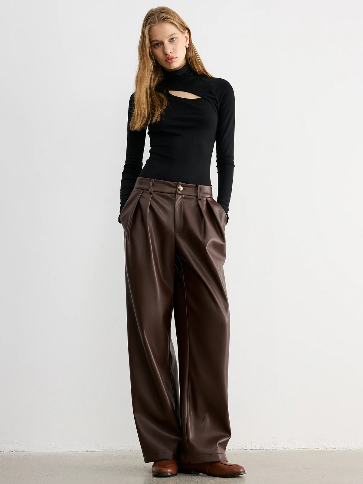 Mid-Waist Faux Leather Wide-Leg Pants - Image 2