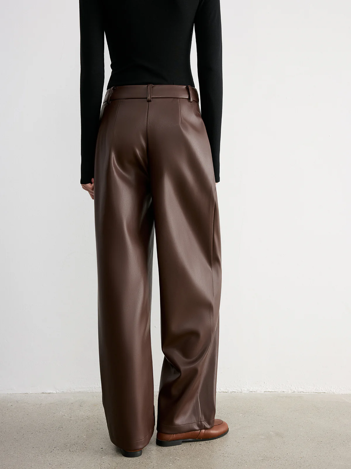 Mid-Waist Faux Leather Wide-Leg Pants - Image 5