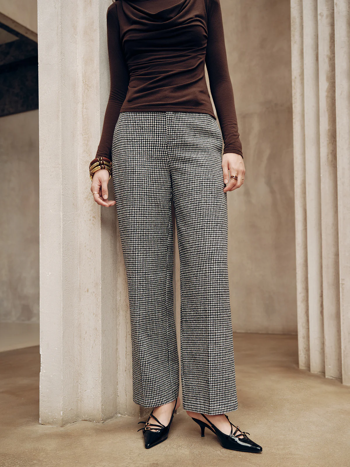 Mid-Waist Houndstooth Pants - Image 2