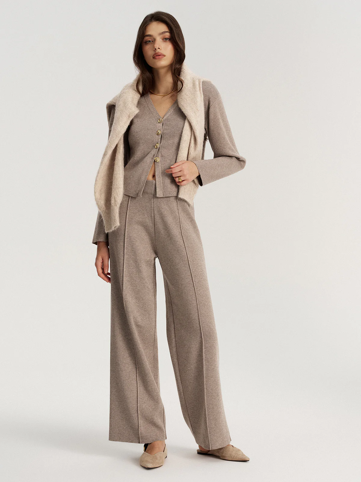 Mid-Waist Knit Wide-Leg Pants - Image 4