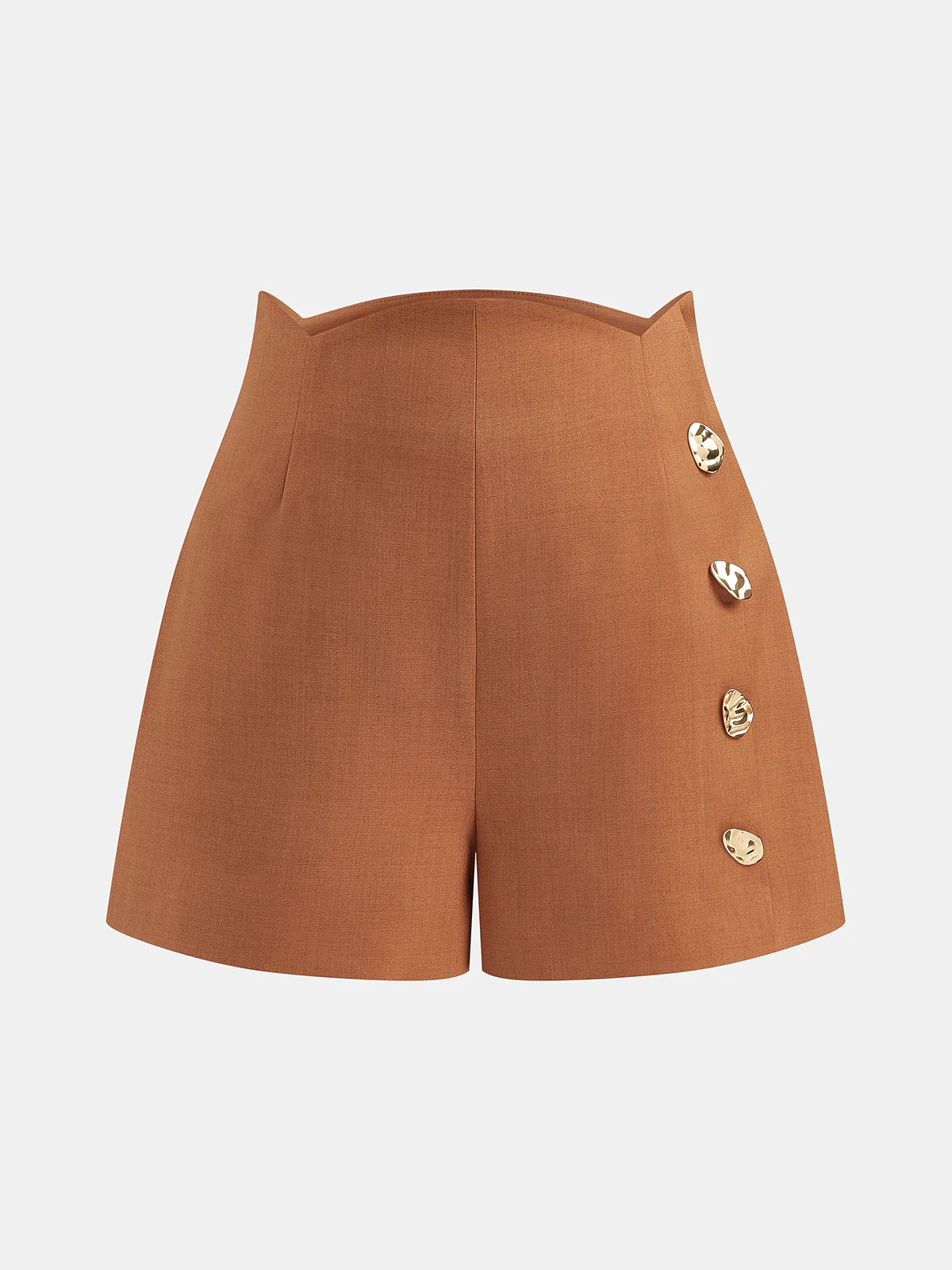 Mid-Waist Metal Detail Tailored Shorts
