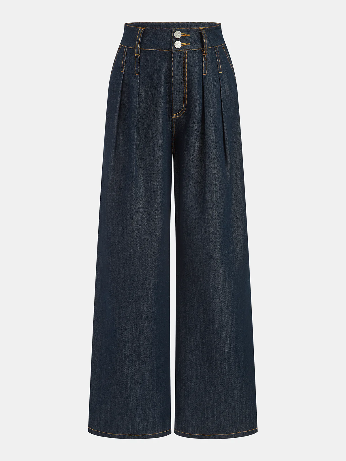 Mid-Waist Pleated Wide-Leg Jeans