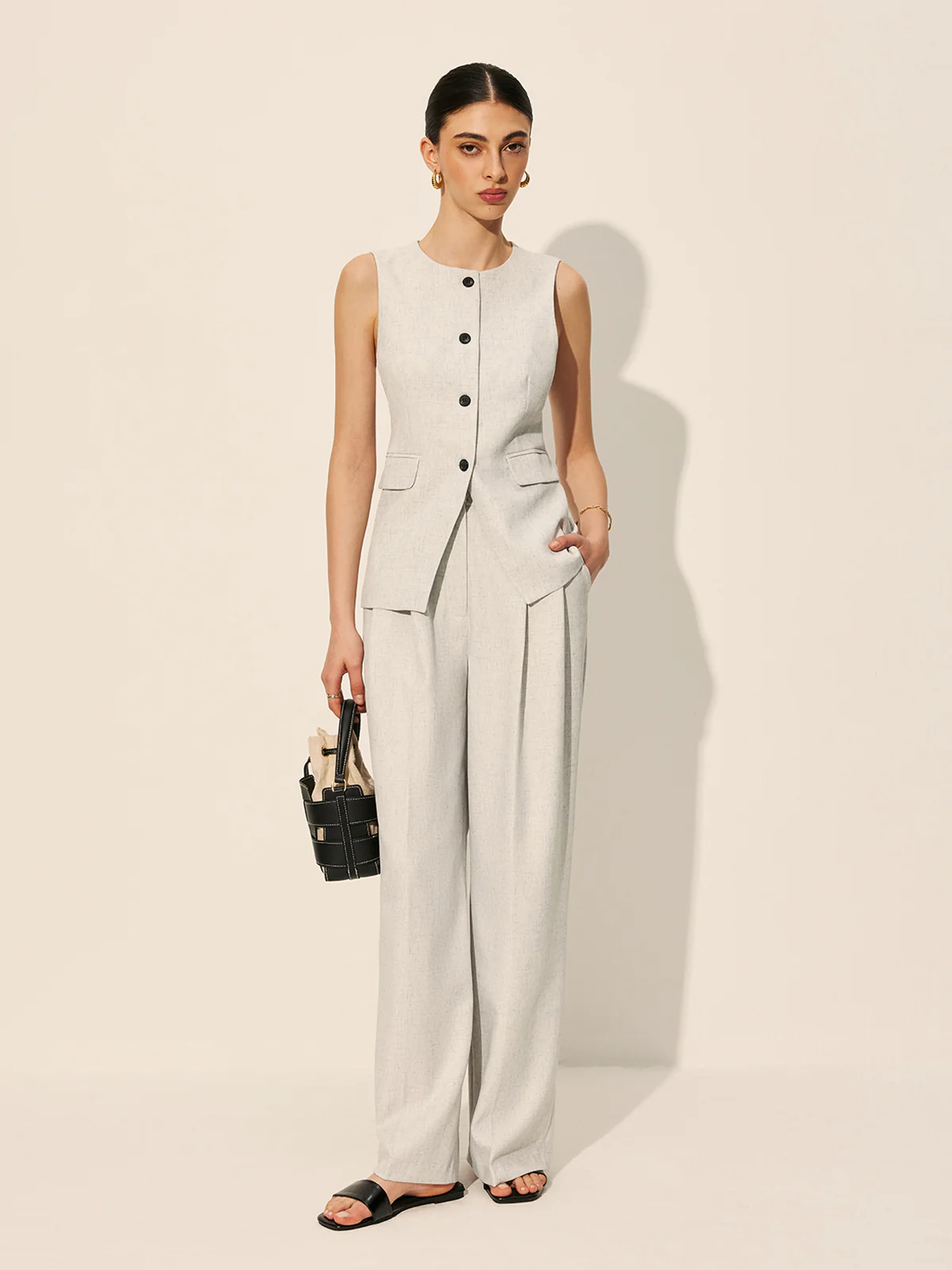 Mid-Waist Pleated Wide-Leg Pants - Image 3