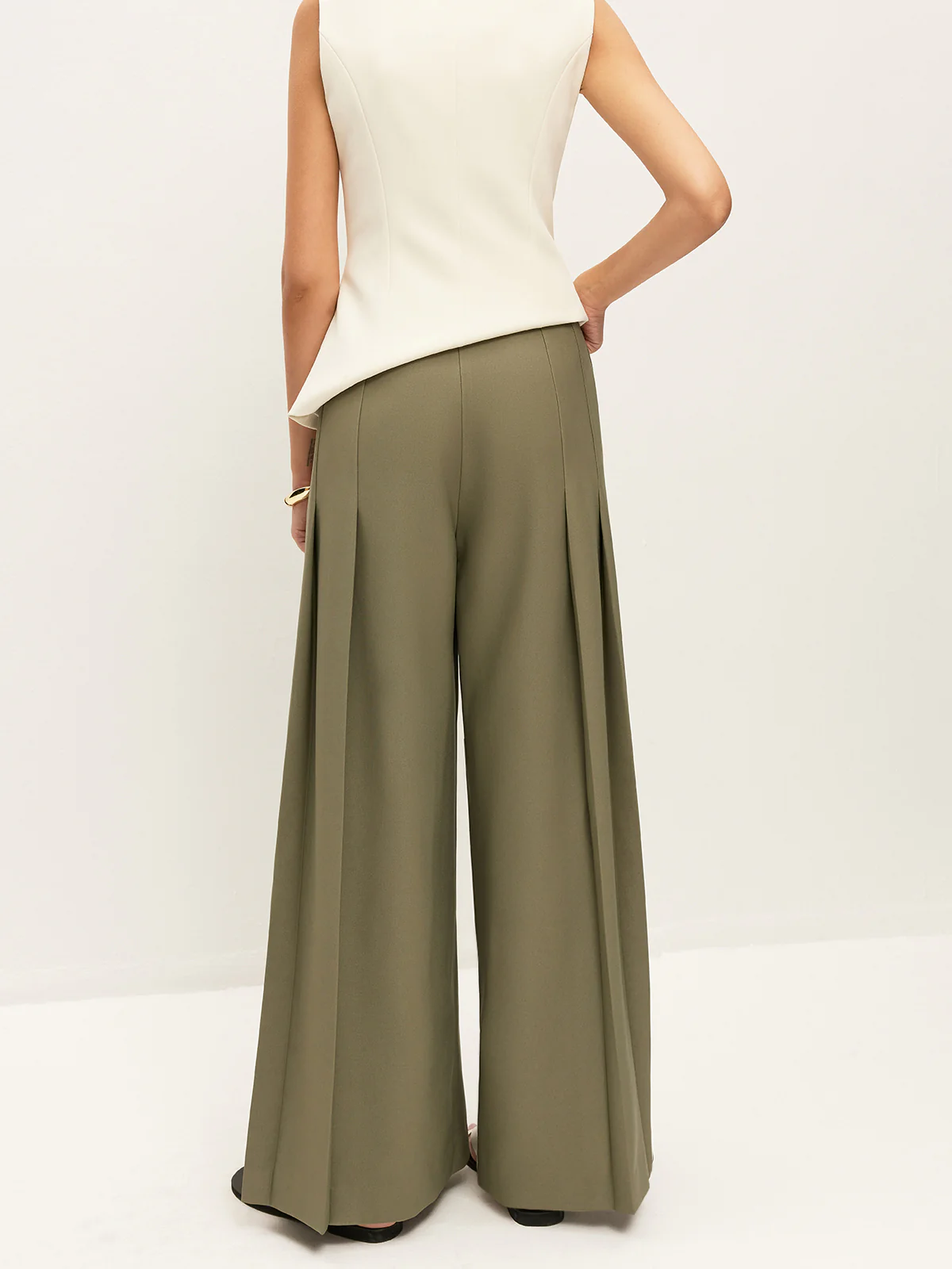 Mid-Waist Pleated Zipper Wide-Leg Pants With Pockets - Image 6