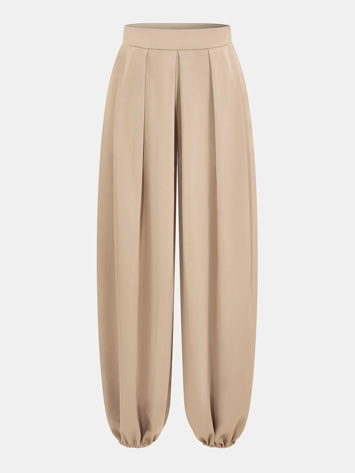 Mid-Waist Satin Pleated Balloon Pants