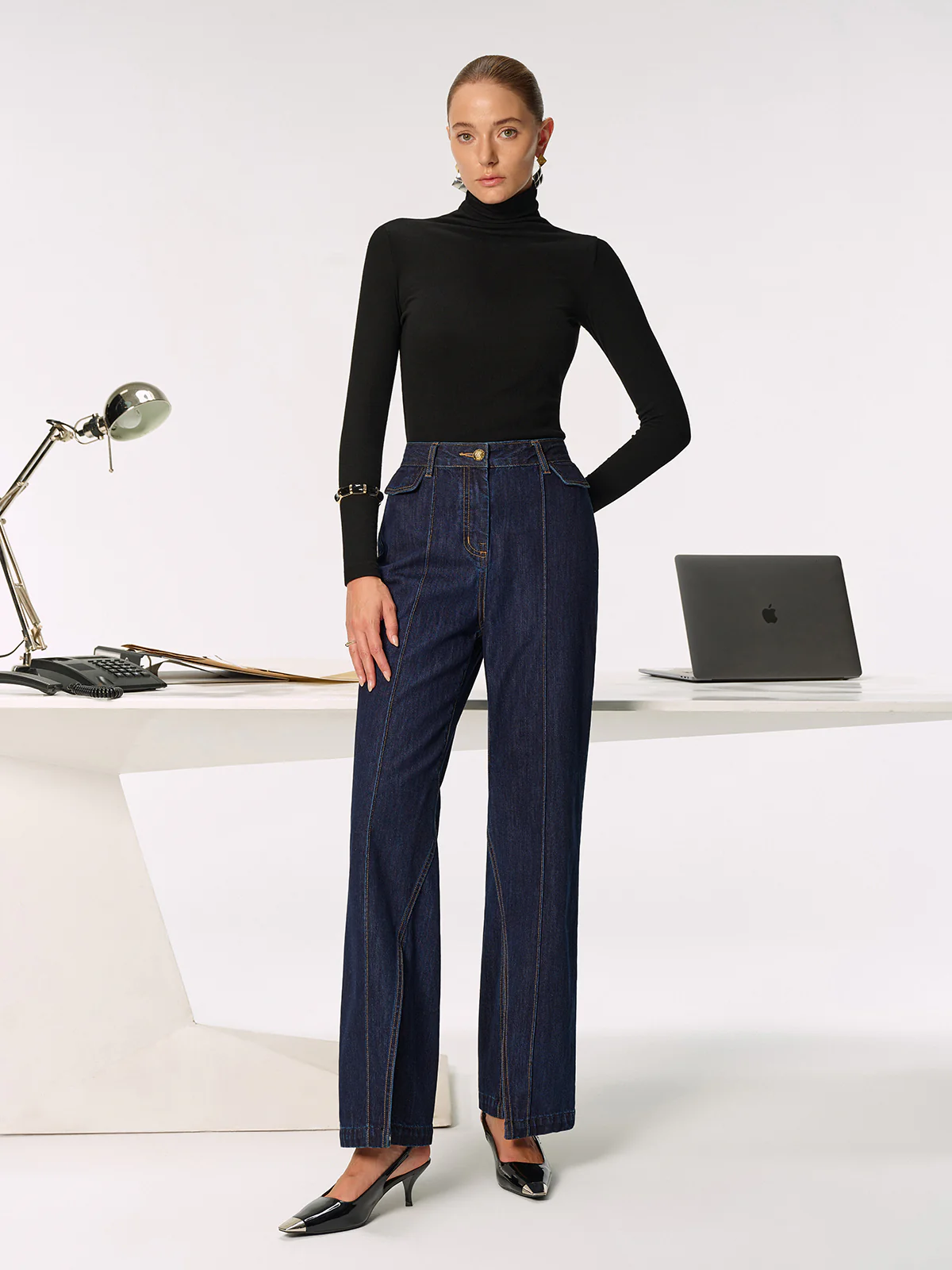 Mid-Waist Slit Denim Jeans - Image 3