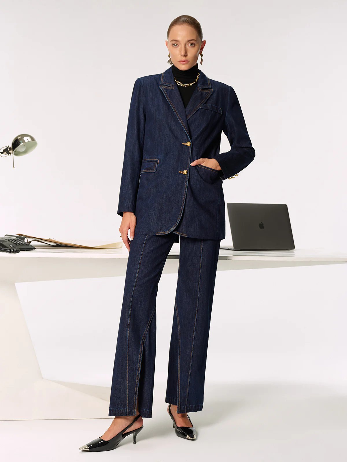 Mid-Waist Slit Denim Jeans - Image 4