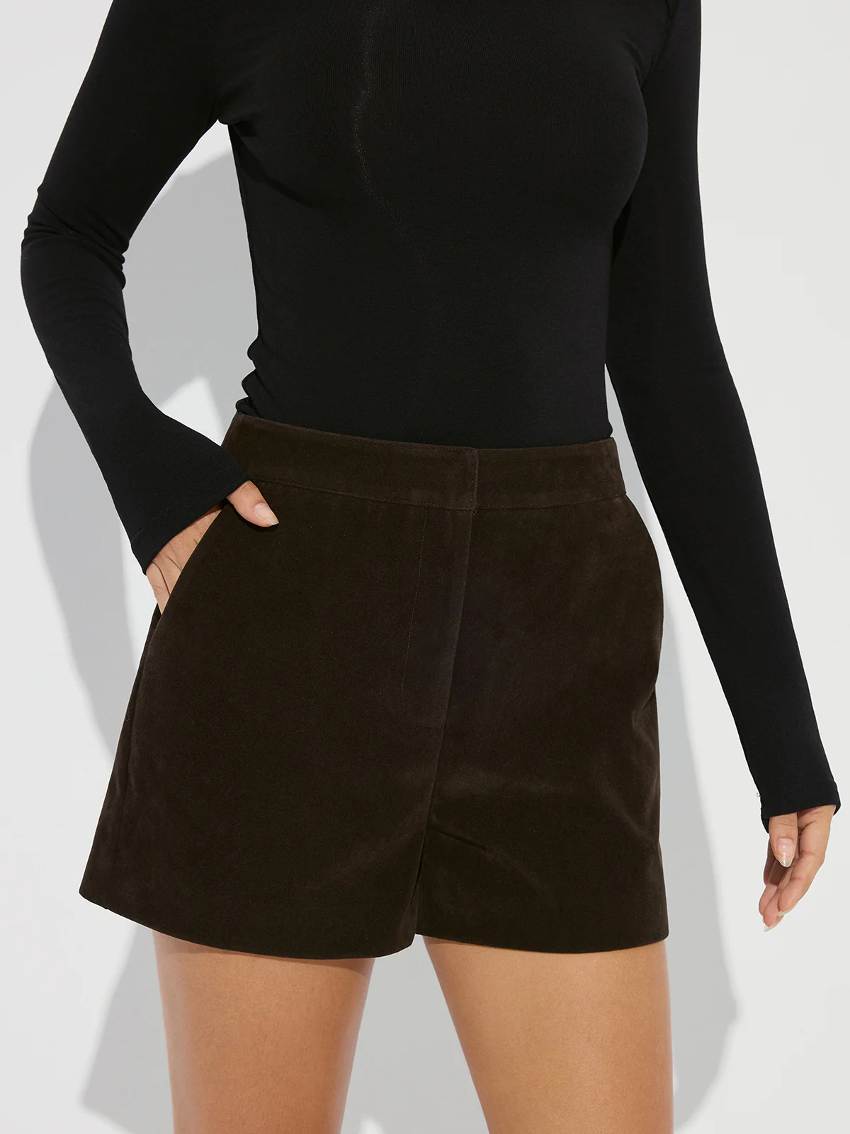 Mid-Waist Suede Effect Shorts - Image 2