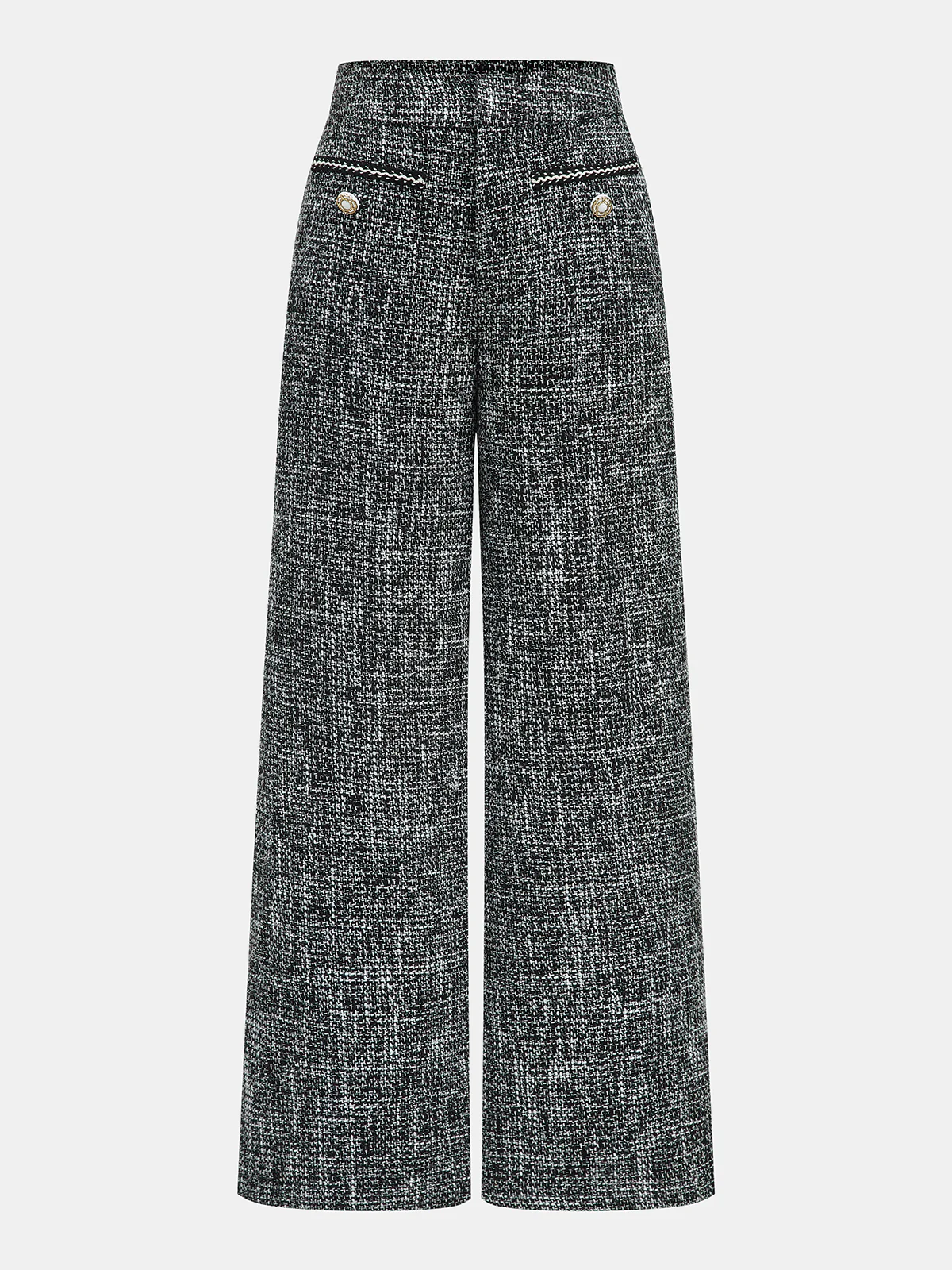 Mid-Waist Tweed Wide-Leg Pants