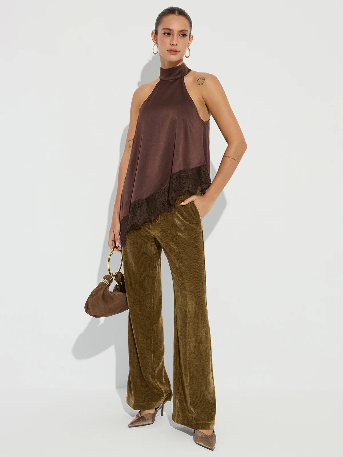 Mid-Waist Velvet Wide-Leg Pants - Image 5