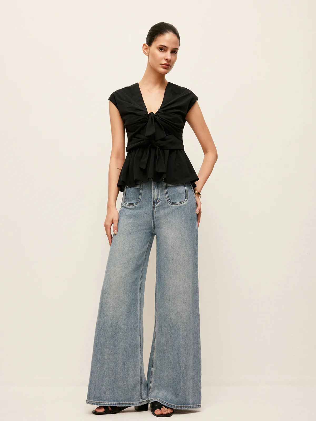 Mid-Waist Wide-Leg Denim Jeans With Pockets - Image 6