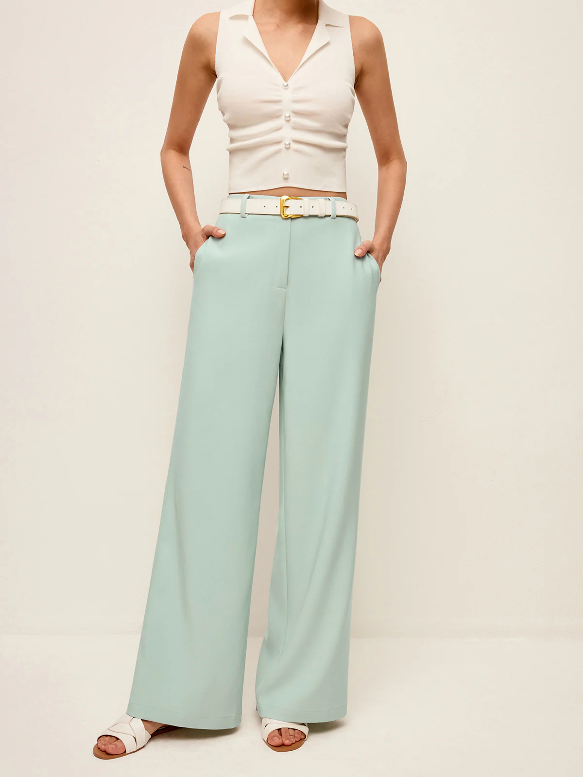 Mid-Waist Wide-Leg Pants Without Belt - Image 2