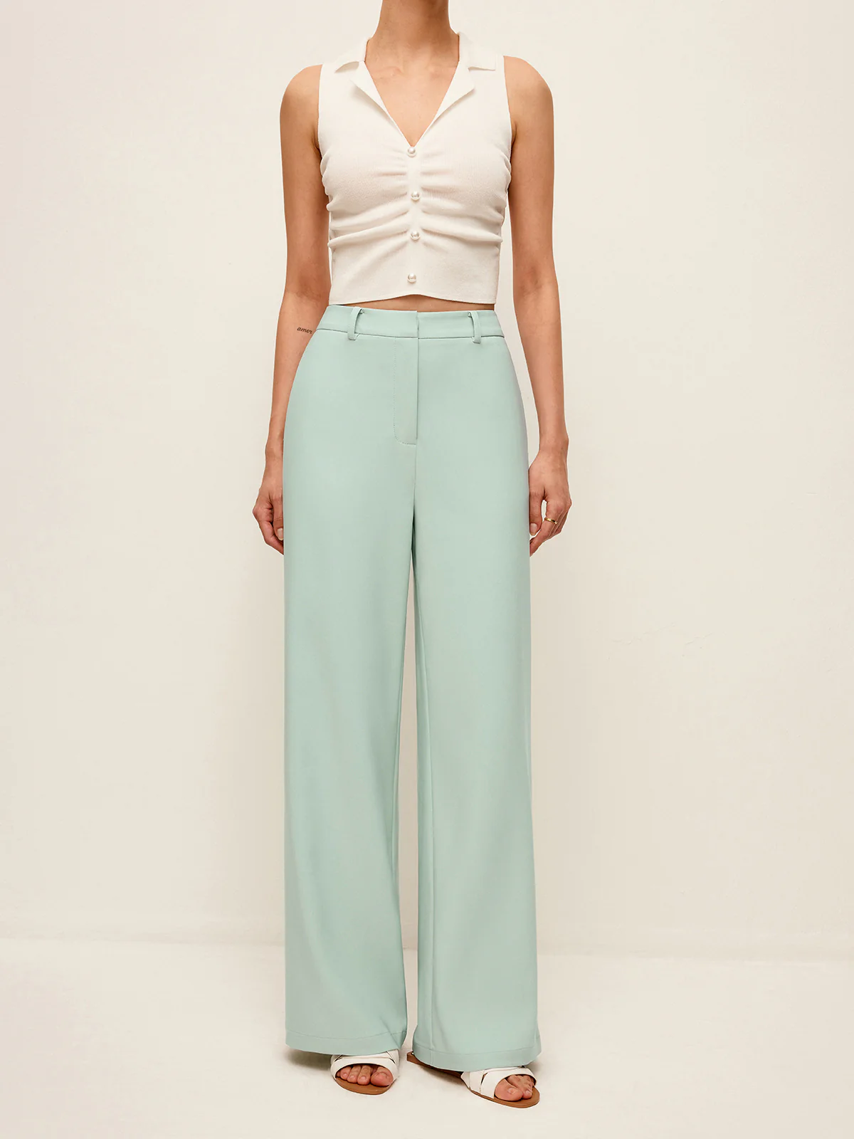 Mid-Waist Wide-Leg Pants Without Belt - Image 3